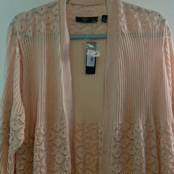 Open Cardigan Peach/Pink Sweater Size 1X - Picture 2 of 8
